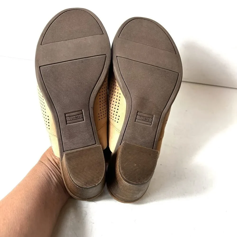 TOMS Tan Leather Block Heeled Sandals Women's 10 Slip On Open Toe Comfort Casual